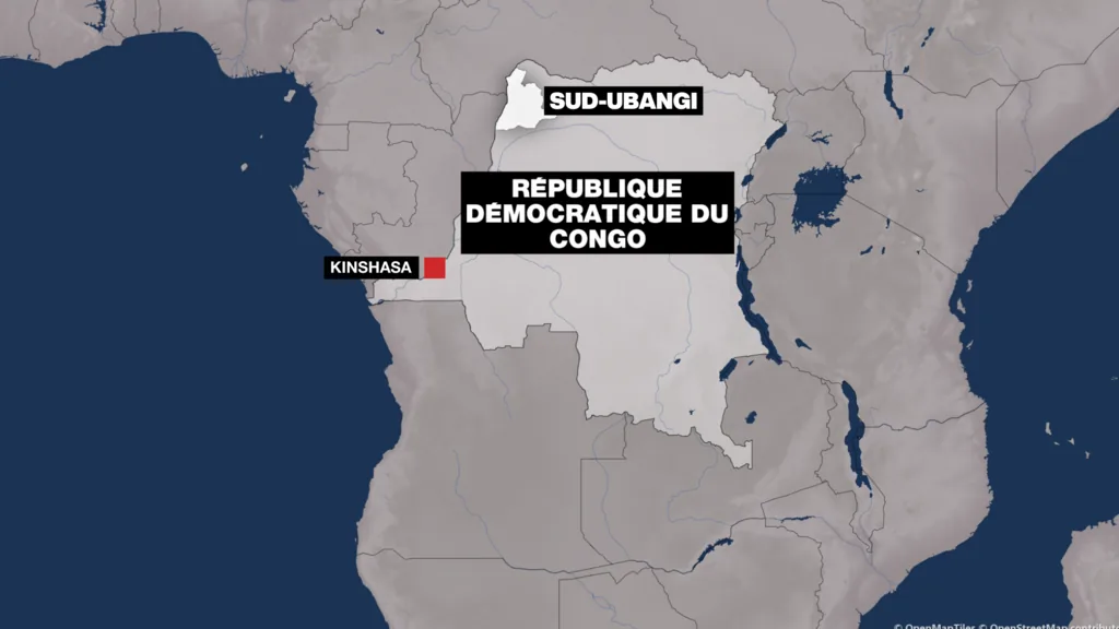 La localisation de la province du Sud-Ubangi, en RDC.