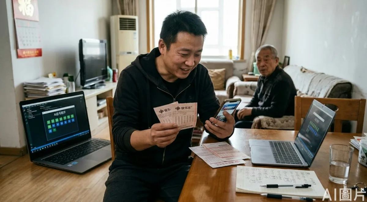 與一般彩民隨機機選或研究走勢圖不同，劉先生靈機一觸，利用AI輔助寫出一個選號小程式。他解釋運作原理：「我用這個小程式，讓AI先從80個號碼裡選出20個；我再根據重號、連號以及號碼分布，在選出的20個號碼裡進行人手修正微調。」
