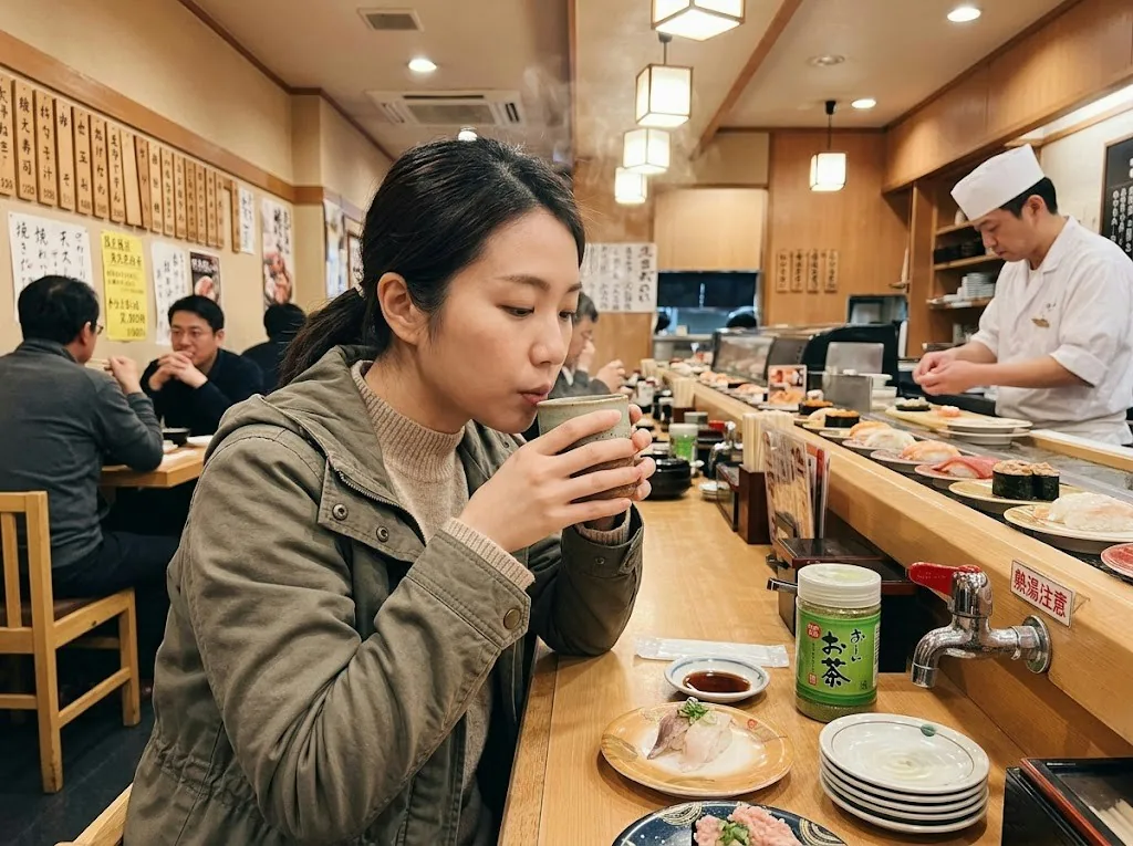 寿司店为何总提供热绿茶?解渴外还有隐藏功能 日厨师揭3赢策略 2 熱綠茶可以溶解口腔的油脂。(AI生成)