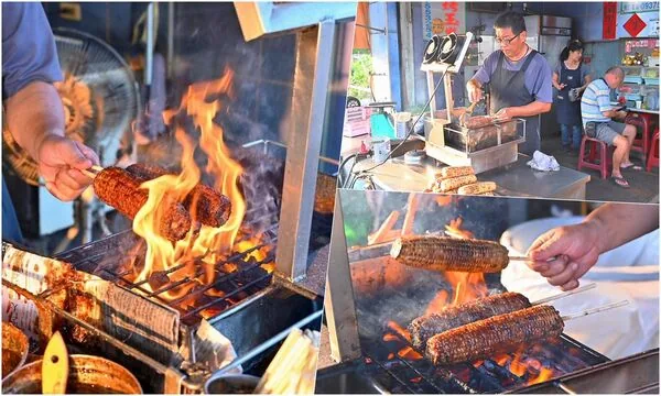 ▲▼老擔玉米地瓜的炭烤玉米與店面。（圖／《橘子狗愛吃糖》授權提供）