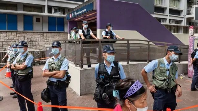 2020年8月31日，在太子港铁站外，警员在现场驻守。
