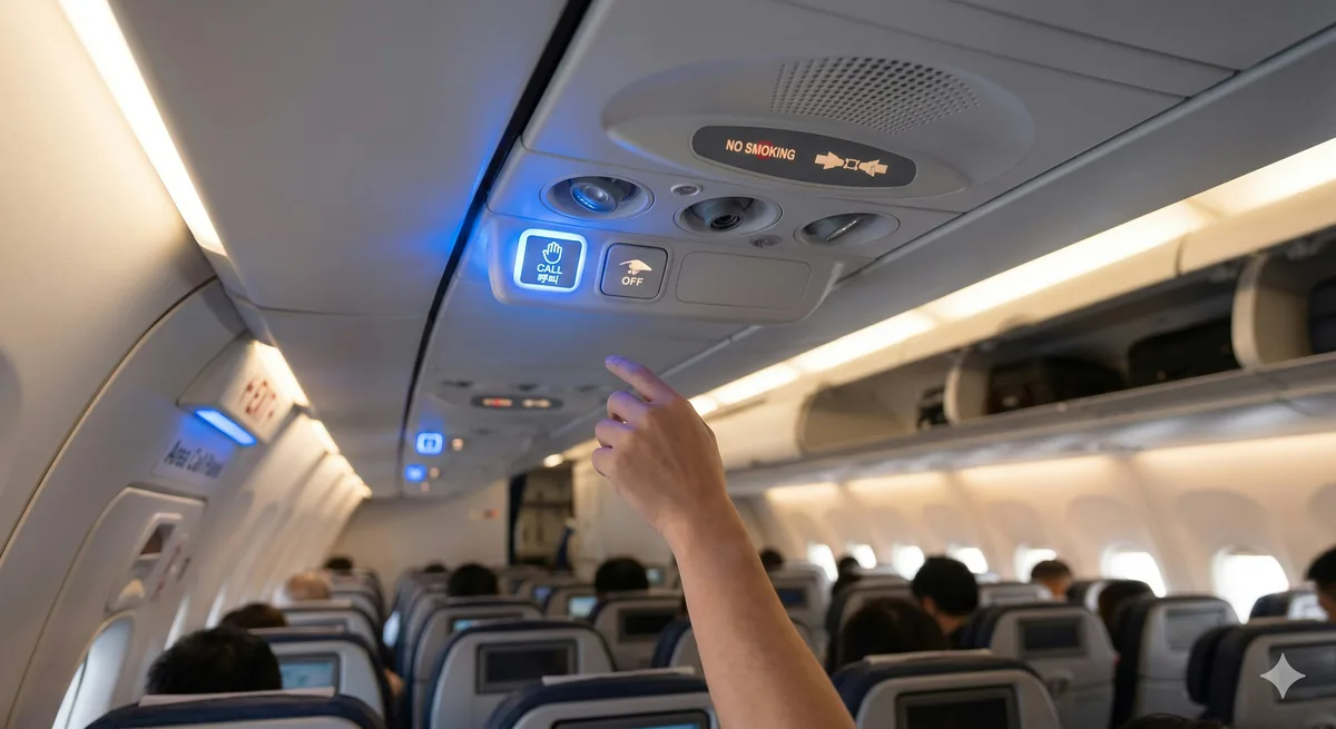 杜拜航空劫机:机长遭刺伤获牙医救 空中无医生怎办? 1 若感不適可按呼叫燈找機艙服務員幫助。(AI生成圖)