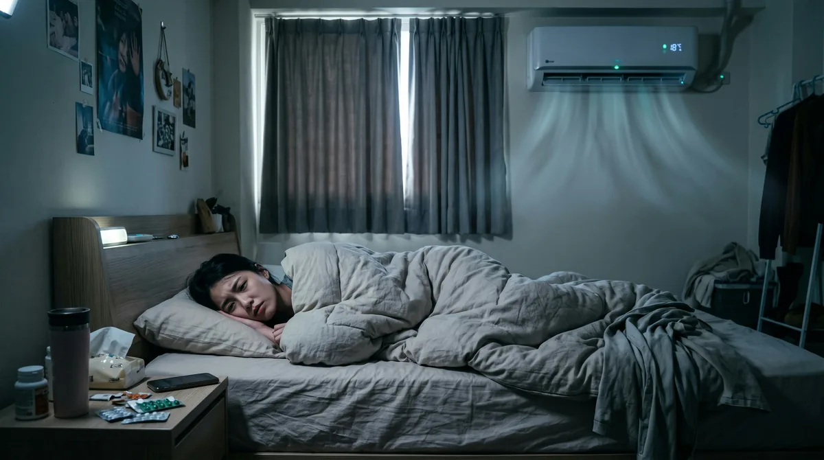 冷气|睡觉时关死门窗超错!睡房变缺氧室 医生警告可致脑雾失智 2 有醫生指濃度超過1,500ppm時,身體無法進入深層放鬆,大腦更會陷入缺氧狀態。(AI生成圖片)