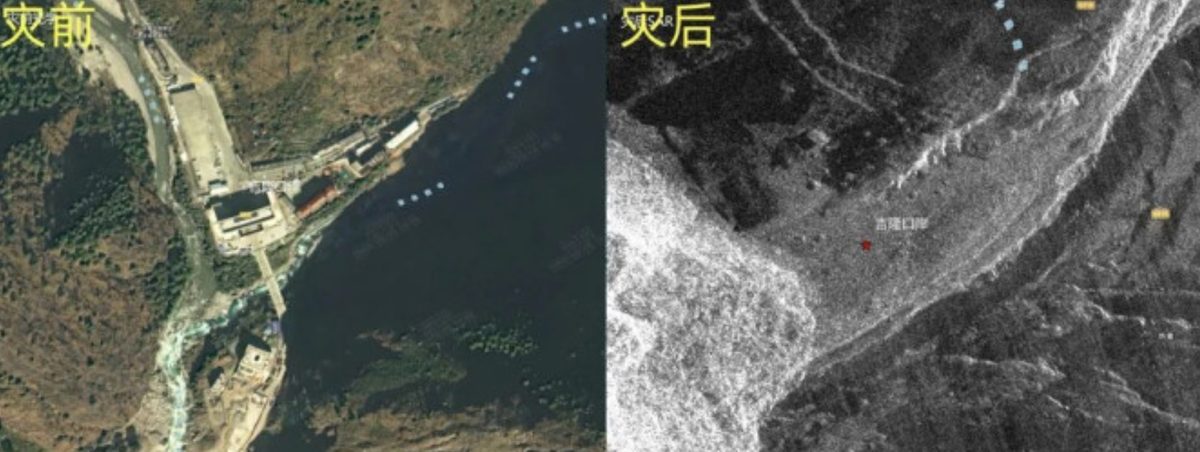 災前災後衛星圖對比。（西藏日報）