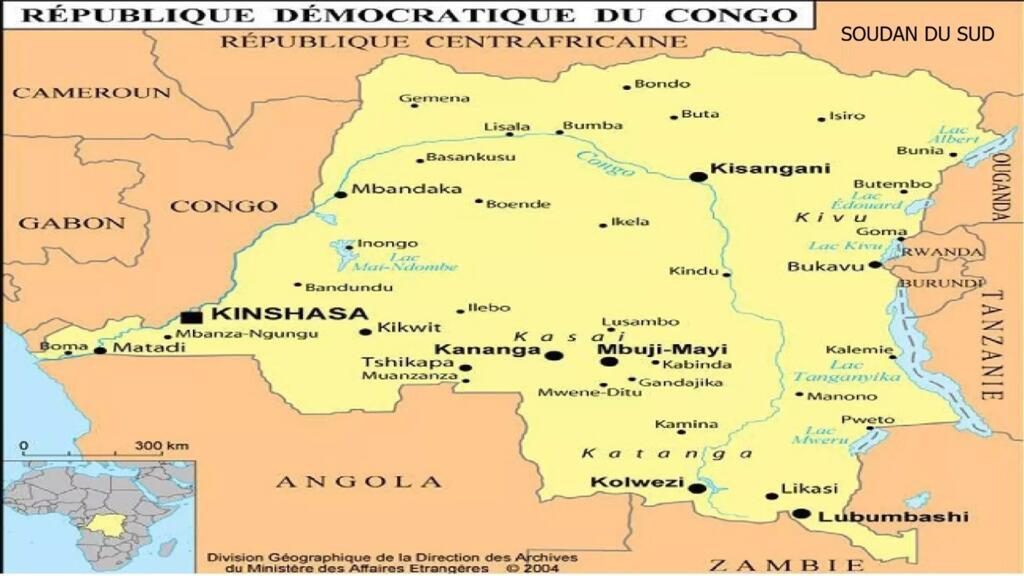 Afrique : RD Congo et ses grandes villes.
非洲：刚果民主共和国及其主要大城市。