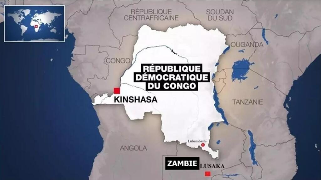 RFI Data / RD Congo : carte du pays et sa capitale Kinshasa + des grandes villes. (Format adapté : 1920 x 1080)