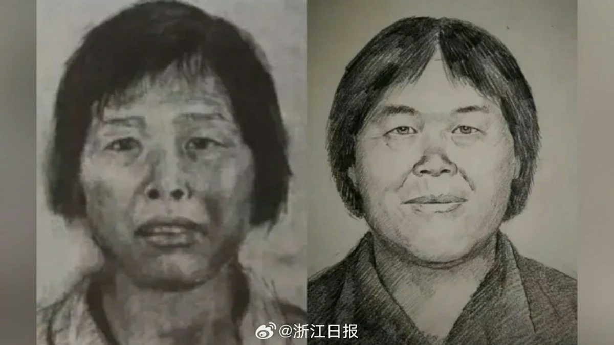 梅姨畫像（左為舊，右為新）。（錢江日報）