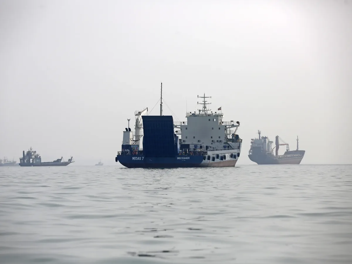 伊朗阿巴斯港外水域停泊的商船（资料图）