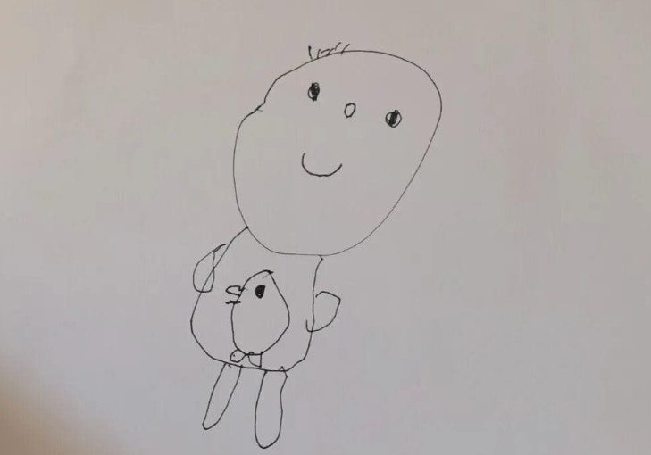 小妹妹用極簡抽象的線條畫出媽媽的「樣子」。（平安湛江）