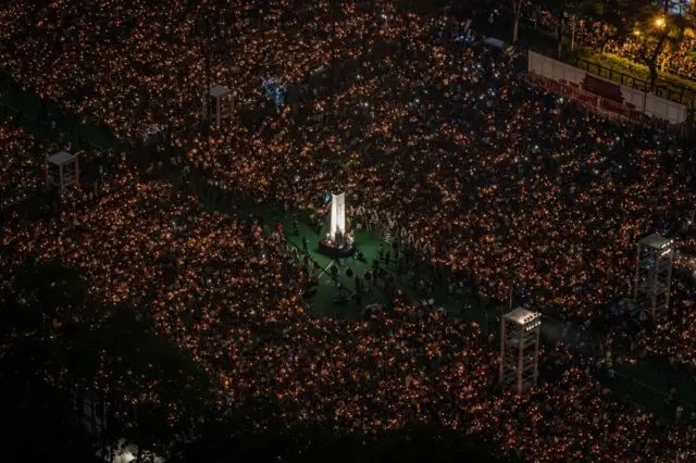 2019年6月4日，香港维园的支联会六四悼念晚会。