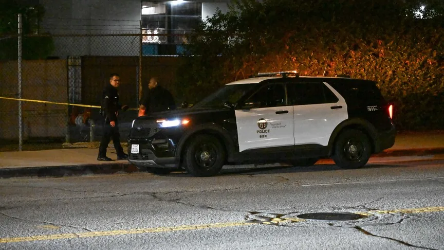 夜间停在警戒线旁的警车（资料照片）。