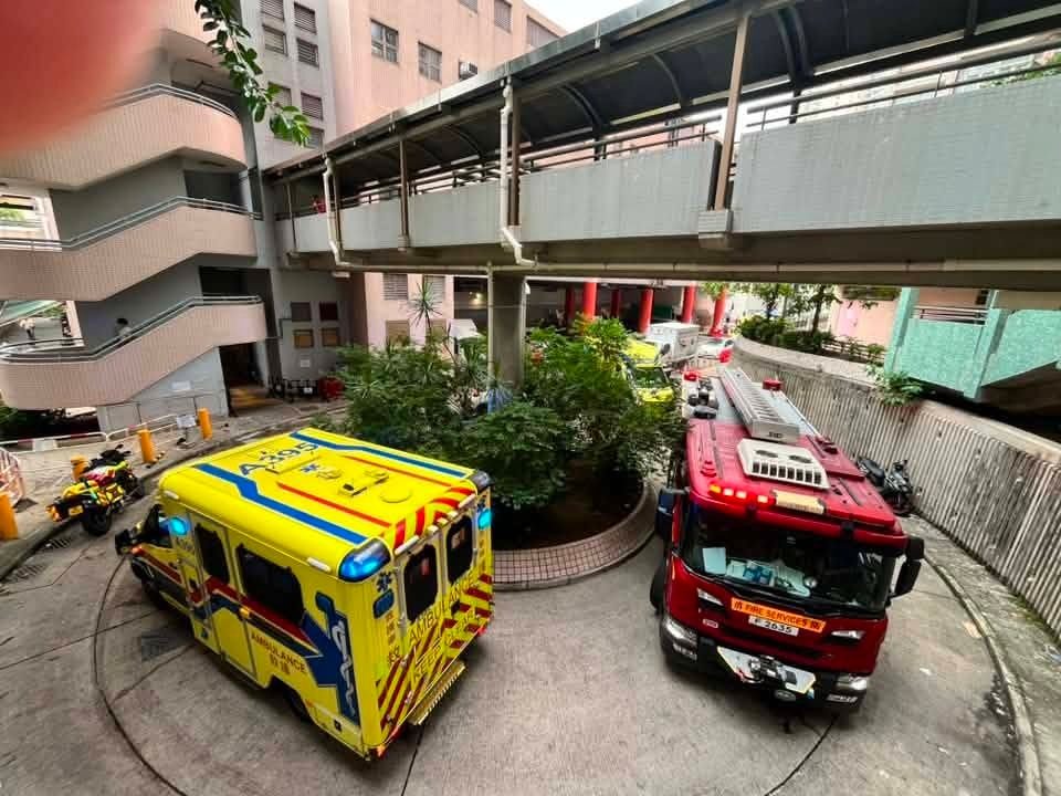 消防車及救護車趕至現場拯救。（圖片來源：Wpy Wong /FB「我們都是石籬邨長大的」 ）