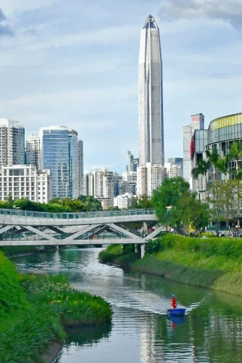 新皇岗口岸|7号线精选8大景点 华强北寻宝洪湖公园赏落羽杉 12 新洲河遠眺福田CBD,平安金融中心大樓盡收眼底。(網上圖片)